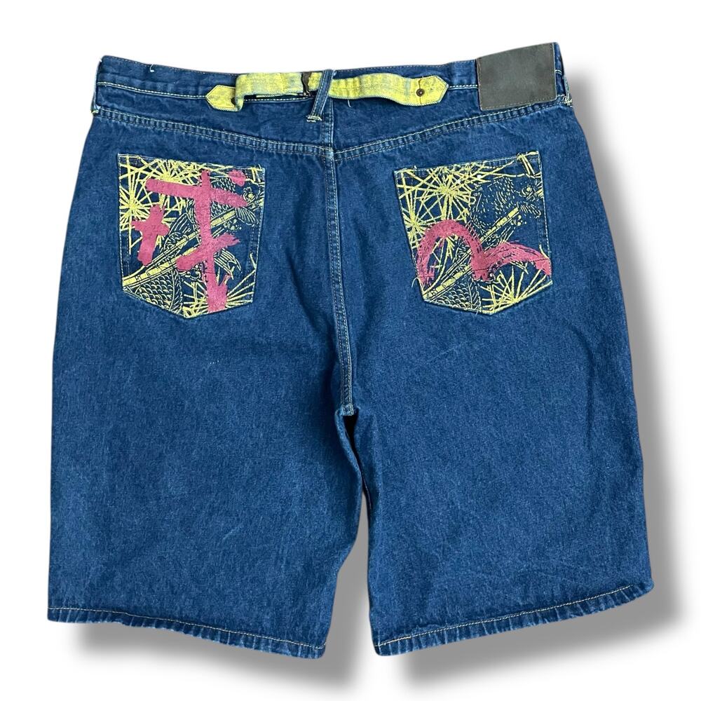 Evisu‎ Y2K Denim Shorts Men’s 44 Graphic Back Pockets Button Fly